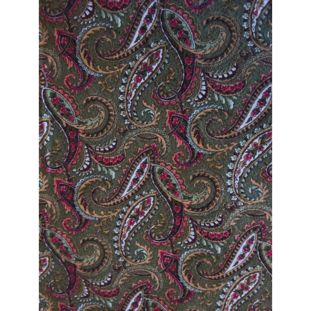 Faye Burgos Marcus Olive Green Paisley Flannel Cotton Fabric Remnant 152x44 4+yd